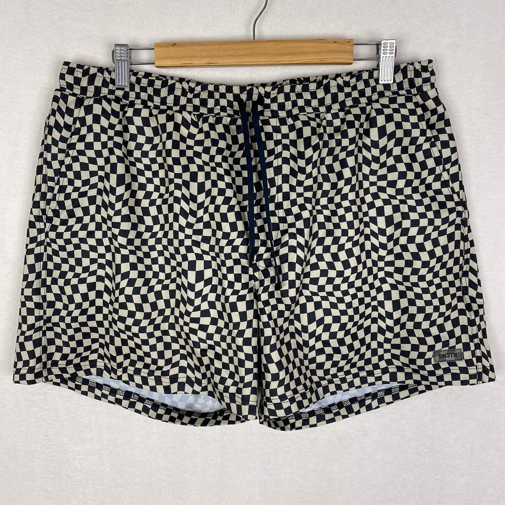 BN3TH Shorts Size XL Warped Checker Vanilla Agua Volley X 2N1 Swim Liner